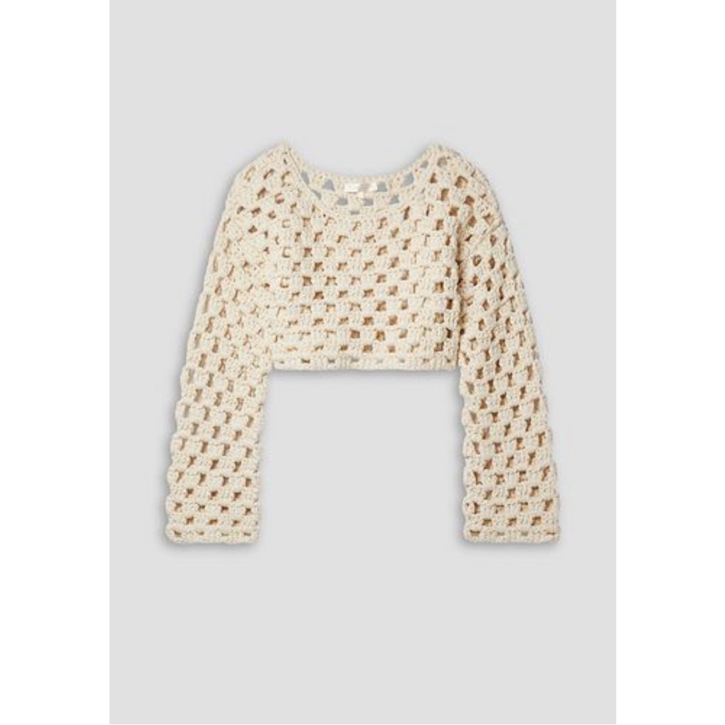 Nwt Loveshackfancy Keely Cropped Crochet Cotton Sweater